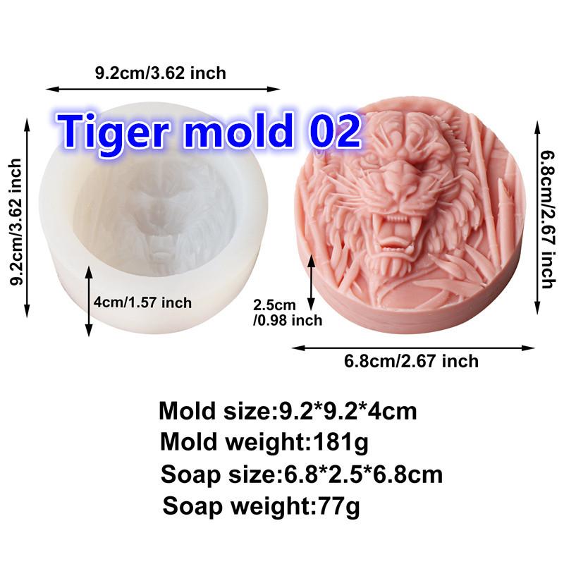 3D Relieff Tiger Ulvehode Modellering Såpeform Dyr Silikonform DIY Duftsåpe Håndlagde Gips Håndverk Hjemmedekorasjon