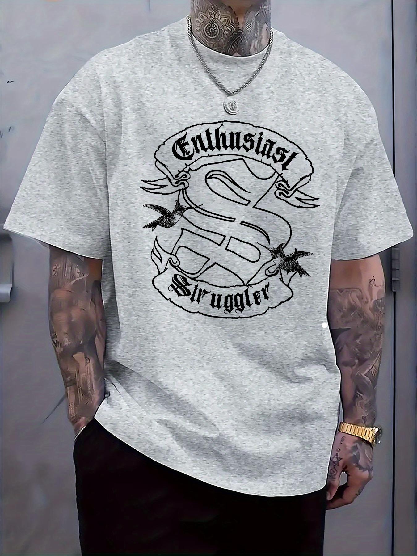 Casual Short Sleeve T-shirt with Hummingbird & Letter Graphic Print S