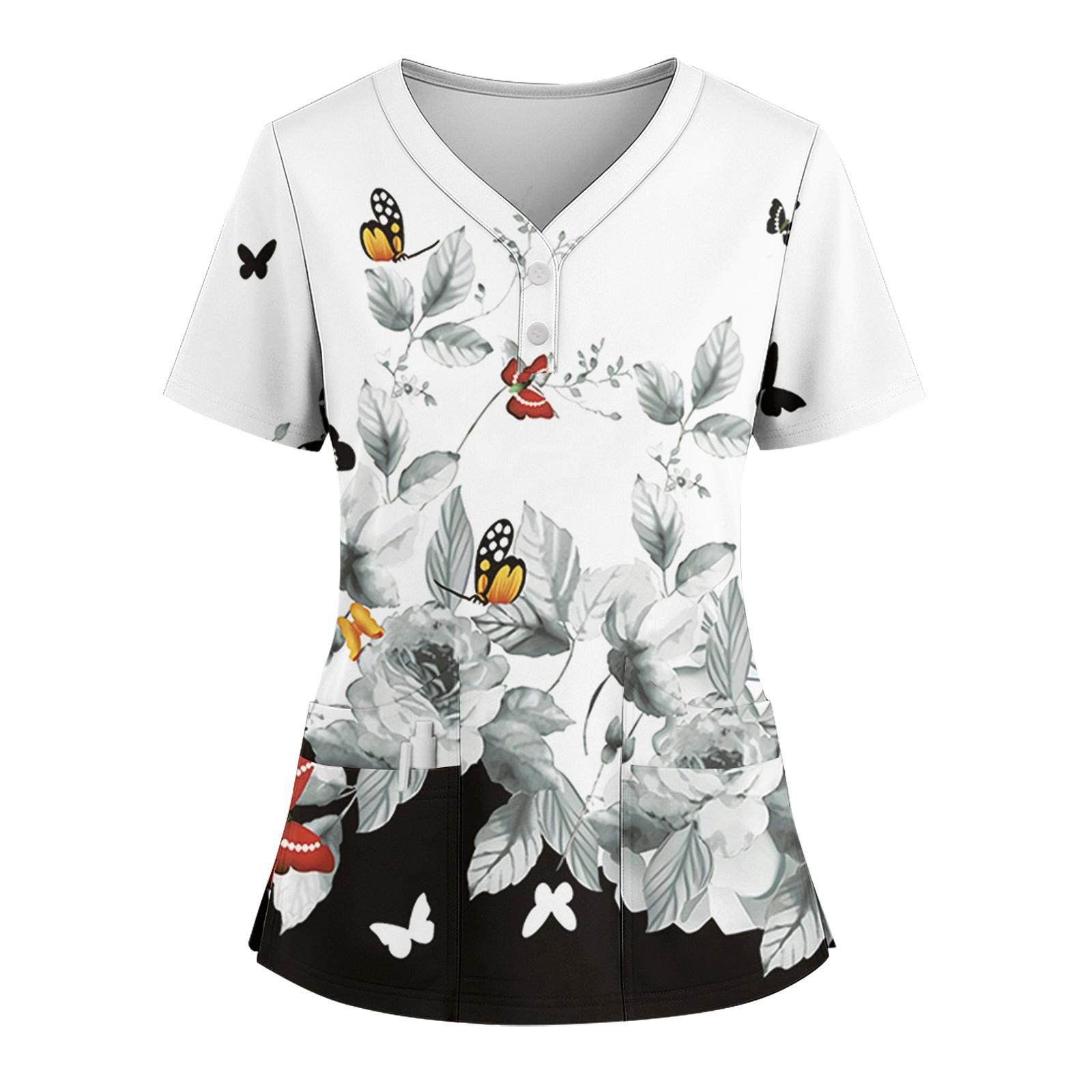 

Женская свободная футболка с коротким рукавом, модным принтом цветов и растений, V-образным вырезом, застегивающаяся на пуговицы, с боковым разрезом XL чёрный