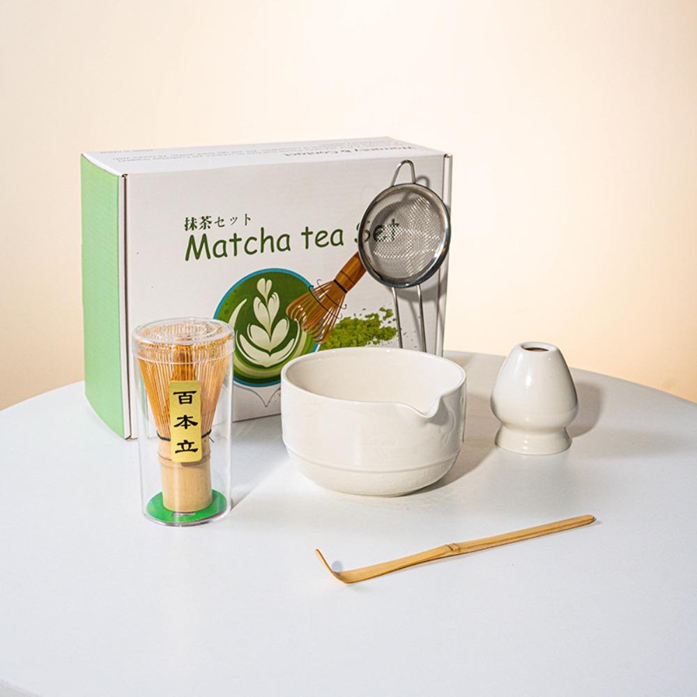 5/8Pcs Ceramic Matcha Bowl Set Reusable with Pouring Spout Green Tea Brewing Cup Japanese Matcha Set