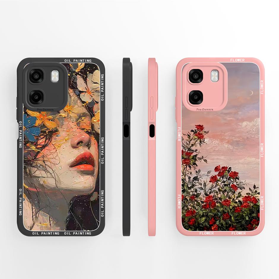 Cases For Oppo A6 A6x A6s 4G 5G Oil Painting Floral Liquid Silicone Shockproof Back Cover For OppoA6 A6x A6s Anti Scratch Fundas