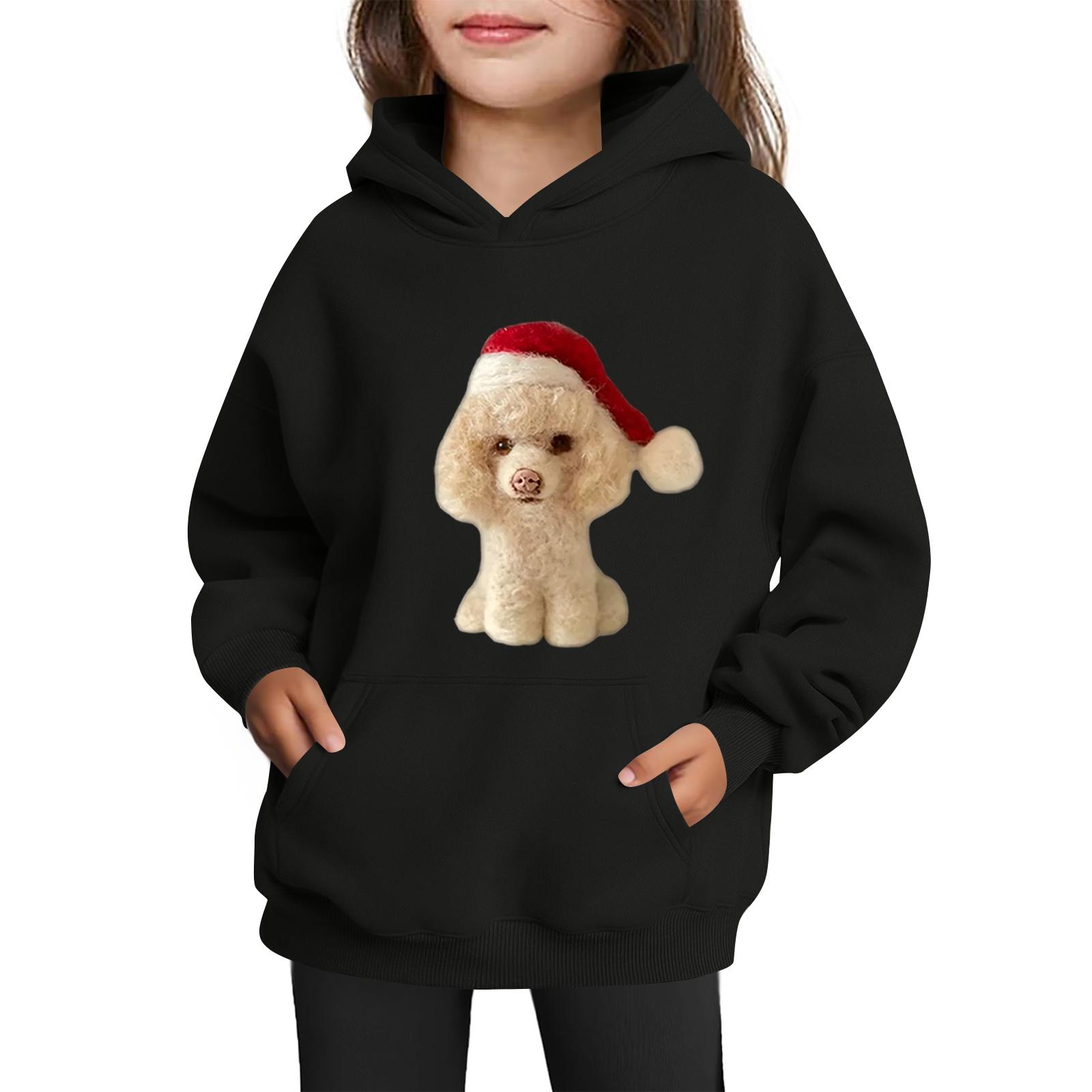 

Толстовки для девочек-подростков Худи с длинным рукавом на шнурке Пуловер Милое принтованное Худи оверсайз Рождество 110 чёрный