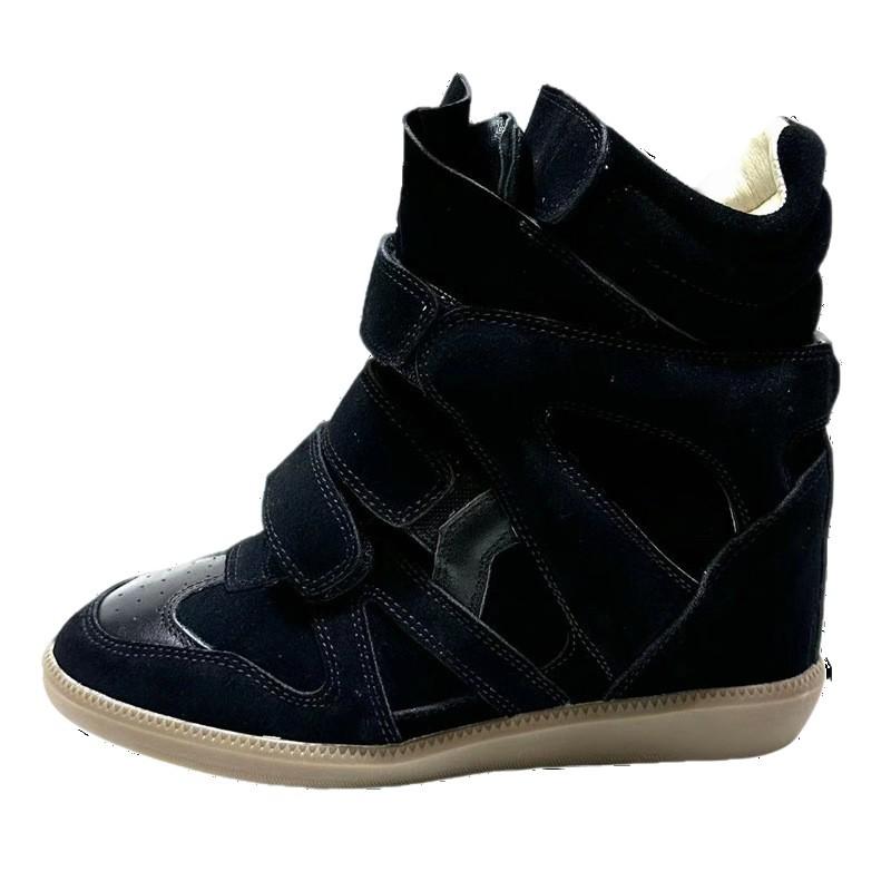 New Hidden Increased High Top Women's Shoes Color Matching Flat Bottom Casual Velcro Sneakers for Women