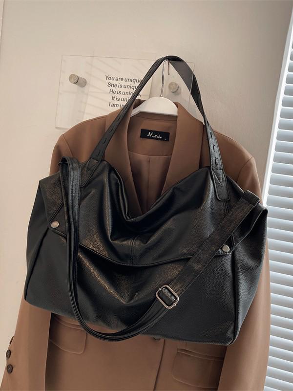 Korean Style Solid Color Large-Capacity Tote Bag - Women's Fashion Crossbody and Shoulder Bag