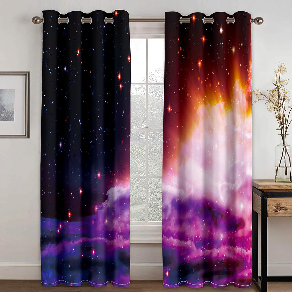 3D Pattern Print Modern Colorful Sunset Landscape Purple Starry Sky  Shading Window Curtain For Living Space Bedroom Space Decor