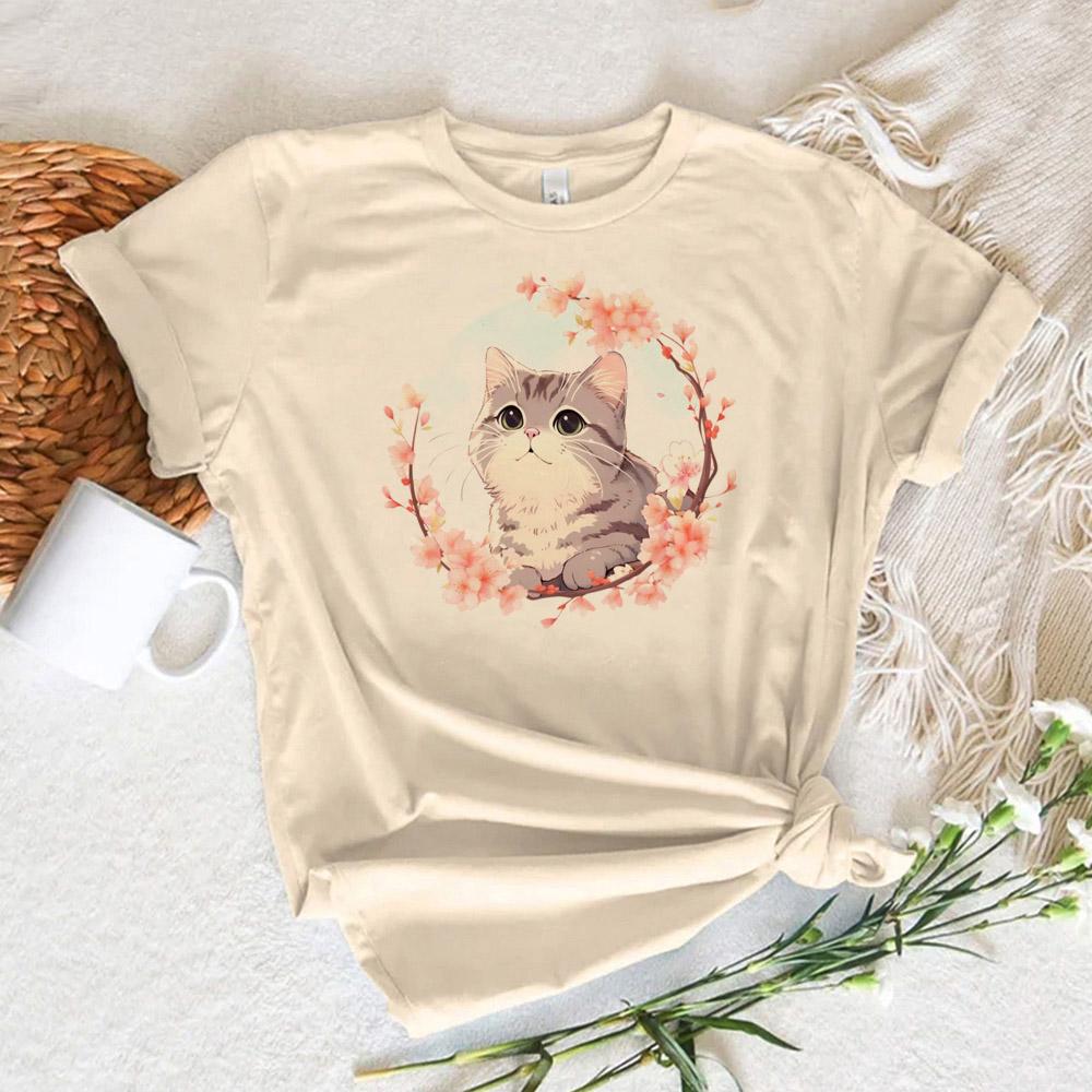 Cute Cat Top Women Harajuku Japanese Funny Tshirt Girl Comic Y2k Funny Clothing