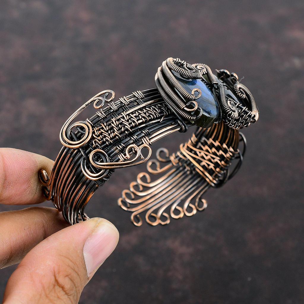 Labradorite Bangle Copper Wire Wrapped Adjustable Cuff Bracelet Handmade Bangle Wire Jewelry Gemstone Cuff Bracelet Copper Jewelry For Gift
