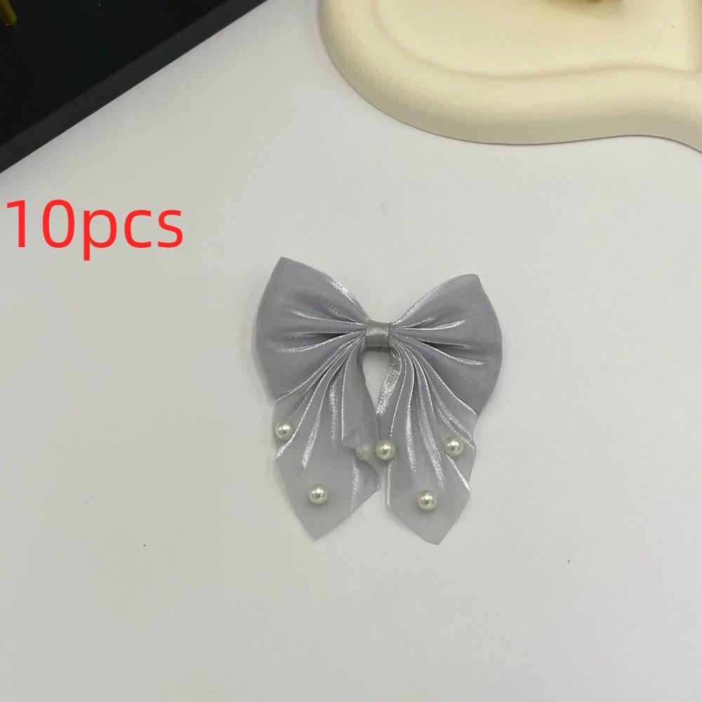 10pcs 10pcs Bow Appliques Pearl Beaded DIY Patches Hair Accessories Ornament Beaded Design Satin Tulle Beaded Bow Patches