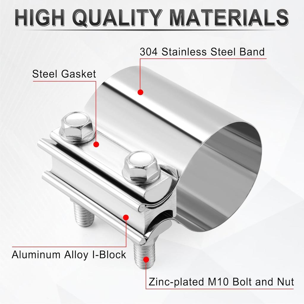 GaRhomxy 2.5 "Exhaust Clamp 304 Stainless Steel Heavy-Duty Lap Joint Band Clamp, Used for Mufflers, Catalytic Converters, Exhaust Pipes (2 Pack)