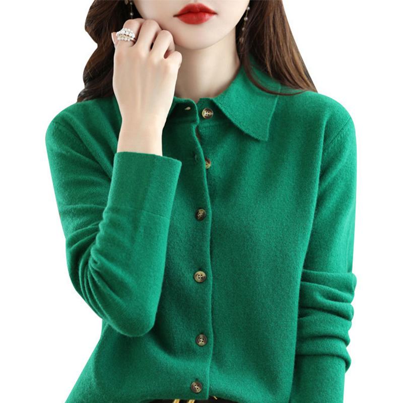 Sweater Cardigan Wool Blend Autumn and Winter Women's New Loose Polo Lapel Tops Knitted Cardigan