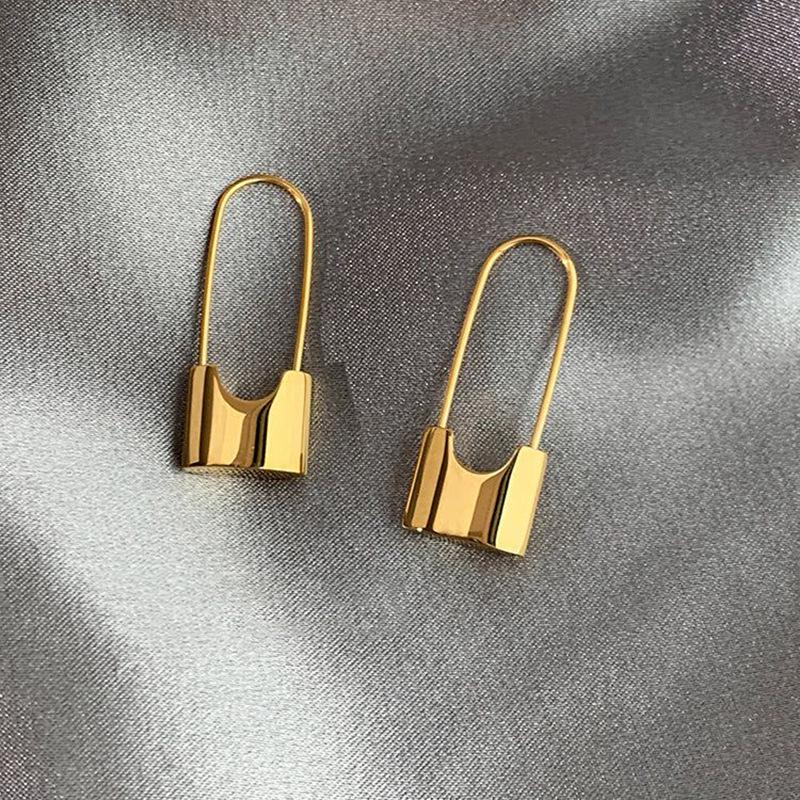 Cao Shi Minimalist Metal Cold Style Designer Earrings, Pin Lock Shape