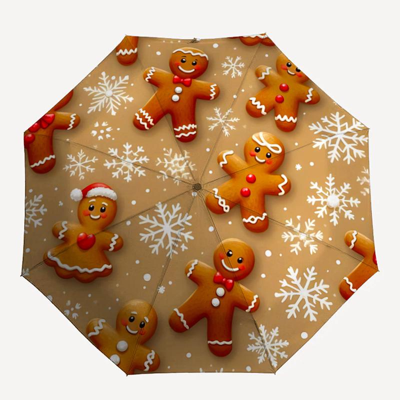 

1pc Gingerbread Man Cookies Pattern Automatic Open/Close Umbrella, Compact Travel Umbrella, 8-Rib Sturdy Frame - Ideal Gift for Friends yy251118102
