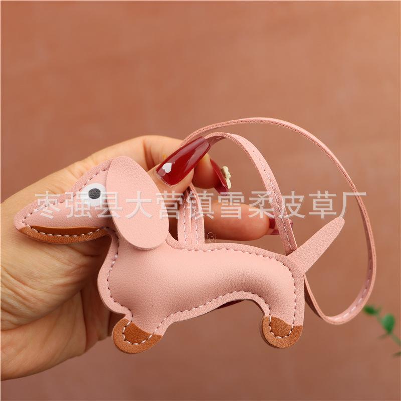 Creative Dachshund Bag Pendant Decorative Leather Pendant Cartoon Leather Rope Puppy Key Accessories Pendant