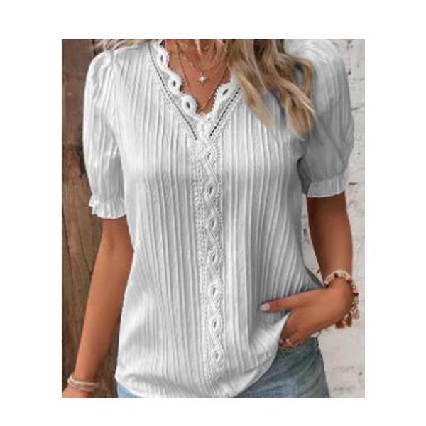 New Summer Vacation Fashion Hollow Short-sleeved European and American Women's Shirt