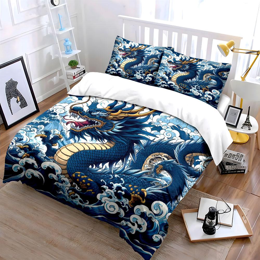 Dragon-Inspired Artwork Home Decor Set kid's and adults' bedroom decor, Exquisite three-piece bedding set gift