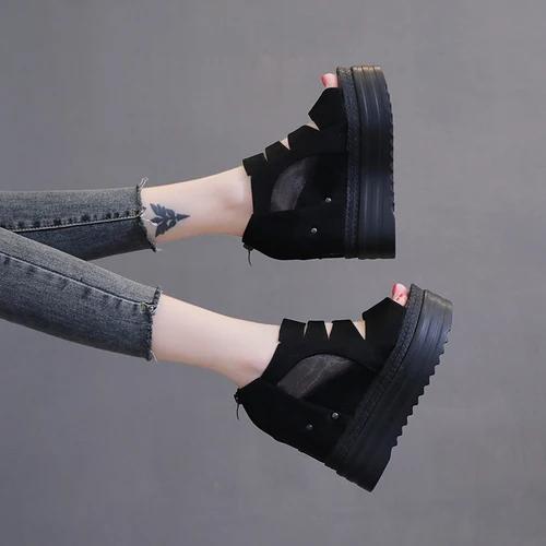 

Босоножки-гладиаторы на высоком каблуке, женская платформа, обувь, летняя мода 2025, кожаные танкетки, женские сандалии, массивные сандалии для женщины, обувь 39 чёрный