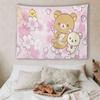 Kawaii Cherry Blossom Bear Floral Wall Tapestry Cute Aesthetic Dorm Wall Hanging