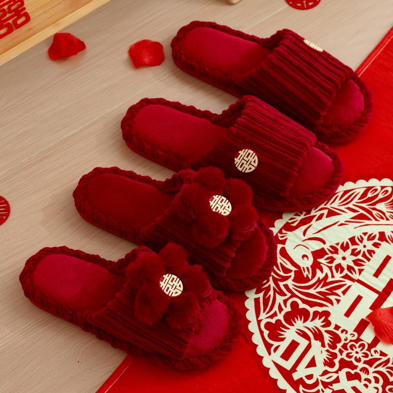 Wedding slippers Baotou autumn and winter a pair of big red festive newlyweds cotton tray wedding woman bride dowry