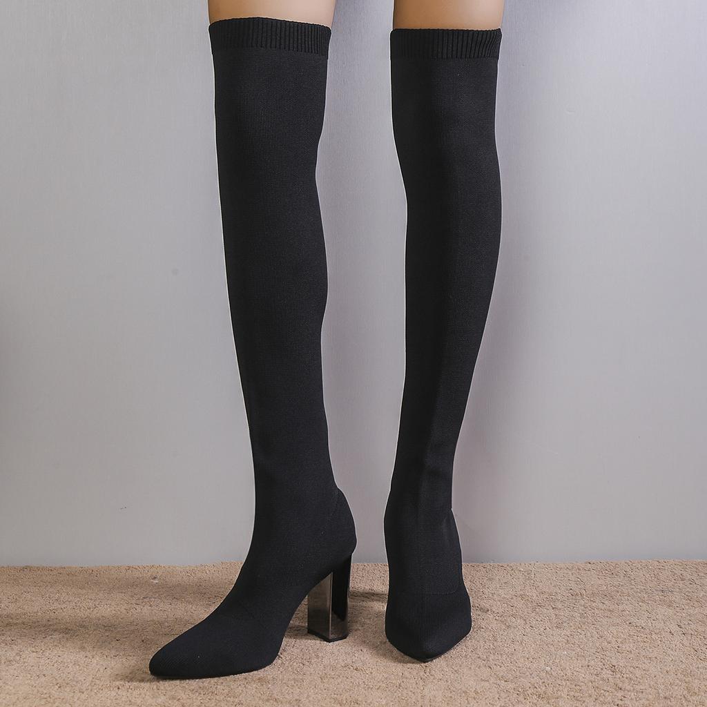 Women Sock Boots Autumn Winter Sexy Over-the-Knee Boots Women Pointed Toe Thick High Heels Long Shoes Women Sandalias De Mujer