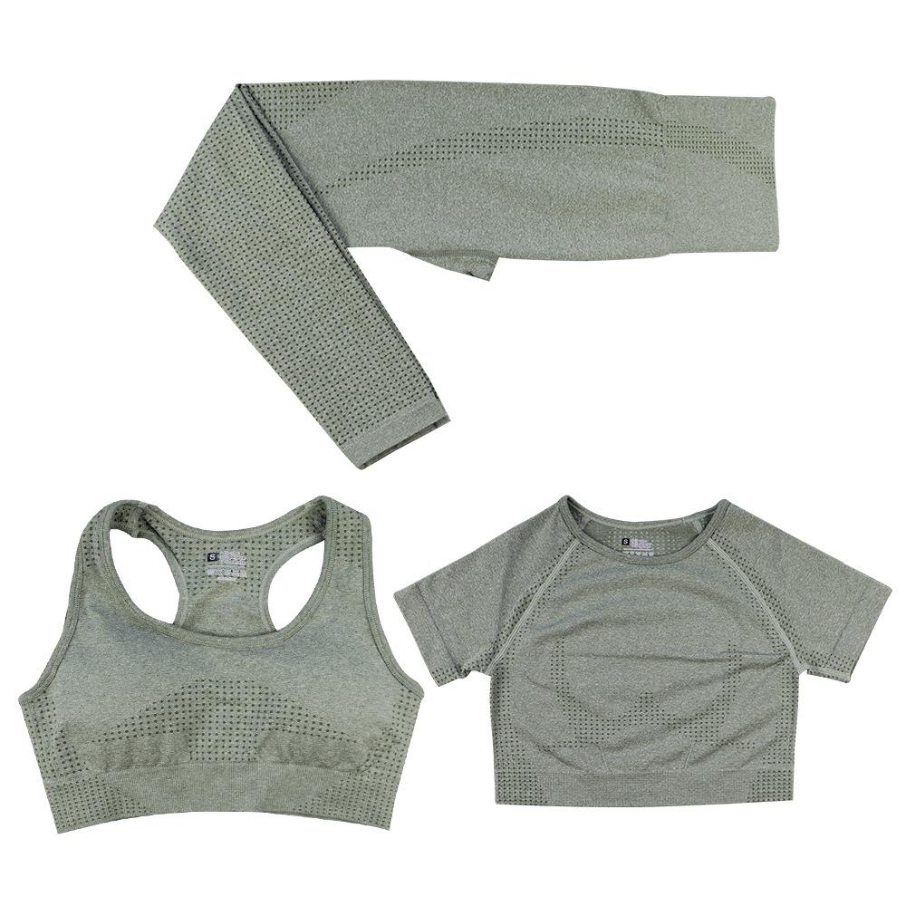 

Трендовый бесшовный точечный комплект для йоги из трех предметов: Топ с коротким рукавом и длинные брюки для женского фитнеса M