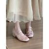 Inner height increase 7CM pink satin bow high heel Mary Jane shoes women's thick heel soft sole versatile ballet single shoes women