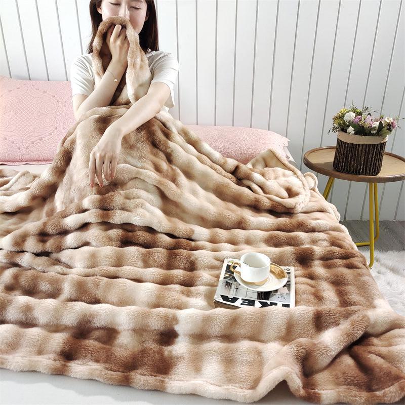 Colorful Imitation Rabbit Fleece Blanket - Cozy Bubble Fleece for Spring & Autumn, Ideal as a Gift or Sofa Throw.