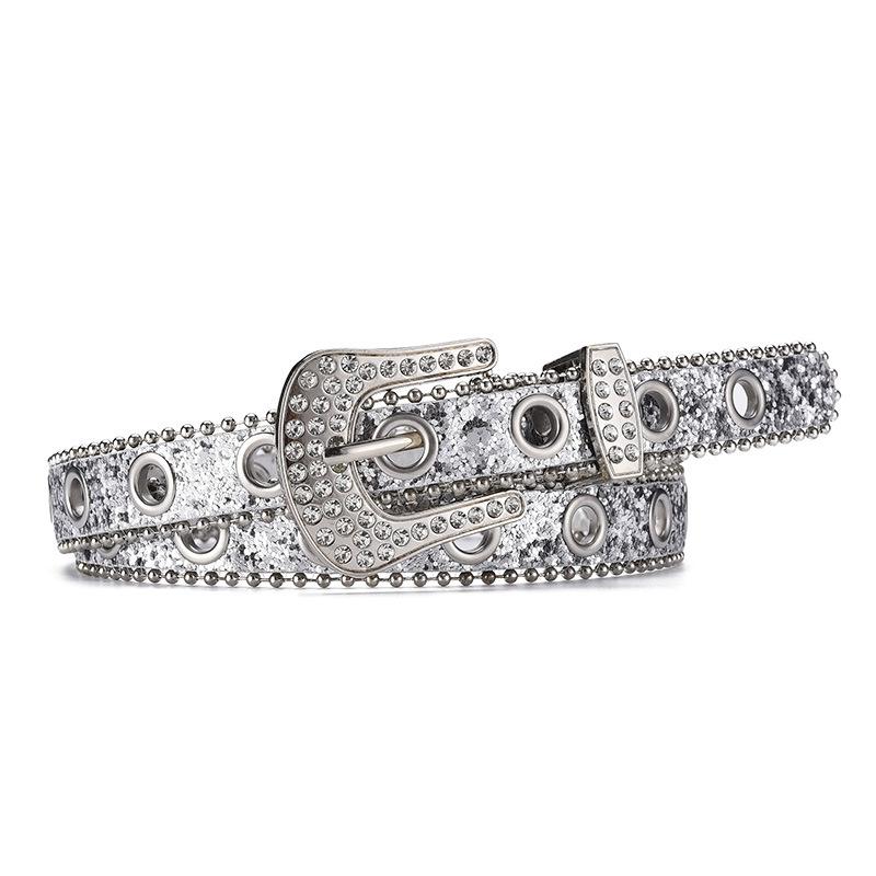 Belt Women'S Rhinestone Pin Buckle Decorative Personality Sequin Belt Women'S Hollow Air Eye Punk Belt Thin