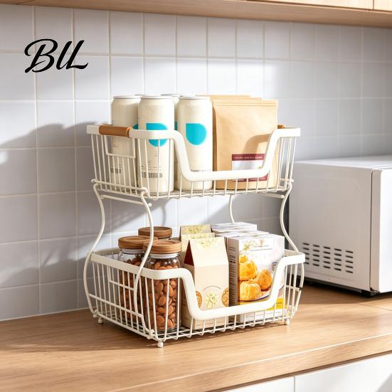 Home Organization Rack 2/3 Layer Countertop Organizer Rack, Heavy Duty Fruit Basket Stand, Metal Storage Space Saving Carbon Steel for Kitchen, Pantry