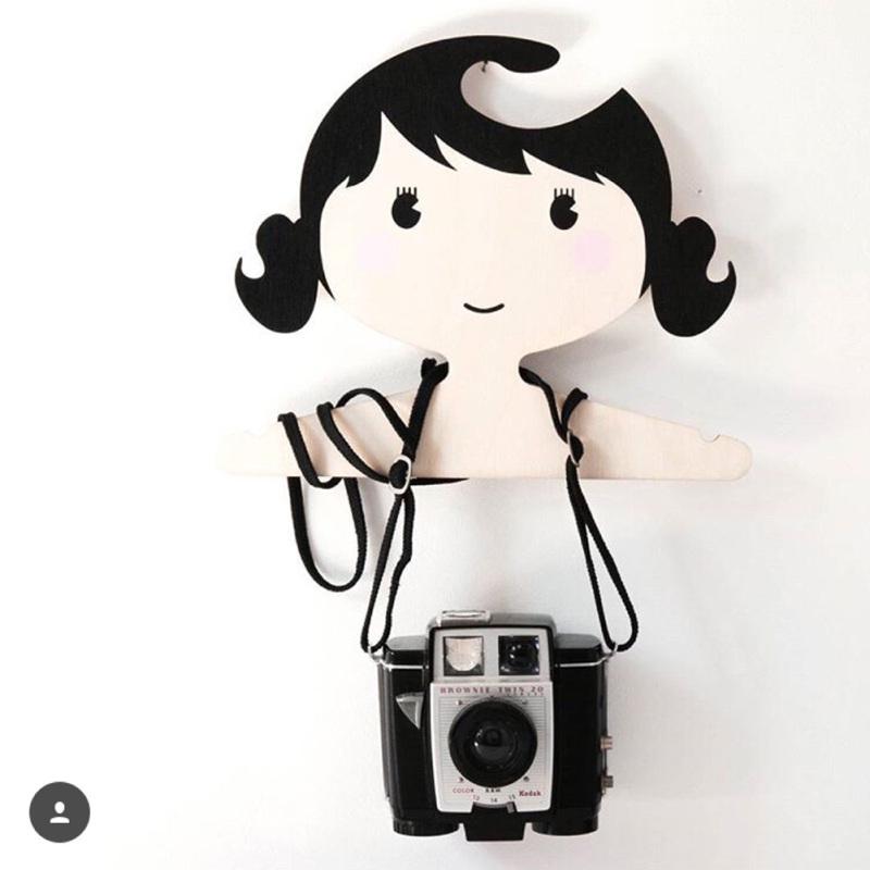 Wooden Cartoon Girl Shape Coat Hanger for Kids Room Storage Decoration