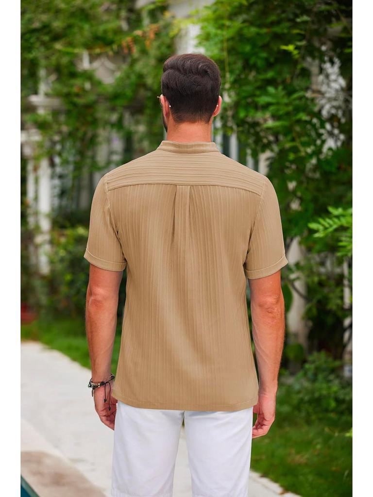 2024 Men's Retro Cotton Linen Striped Henley Casual Shirt