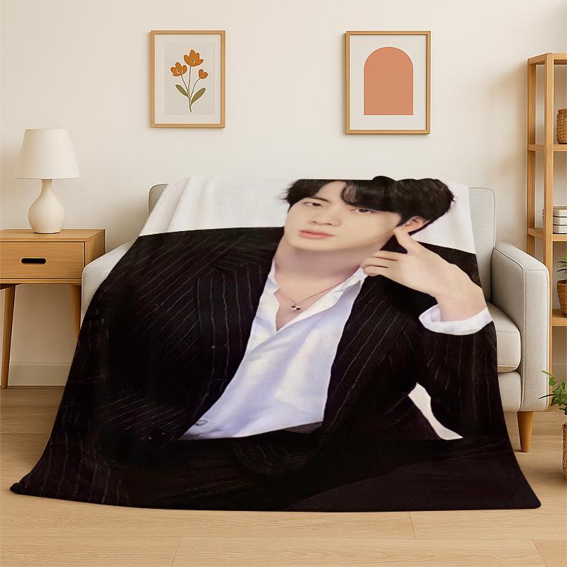 Kpop BBTS Kim Seok Jin Singer Flannel Blanket Soft Warm Throw Blanket for Bedroom Living Room Bed Travel Camping Picnic Gift