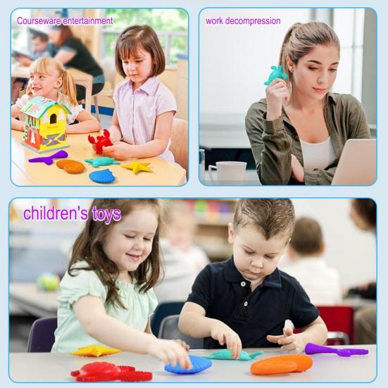 6Pcs/Set Ocean Theme Sensory Toy Textured Fish Crab Turtle Starfish Shell Sensory Stone Toy Anxiety Stress Relief Silicone Fidget Toy