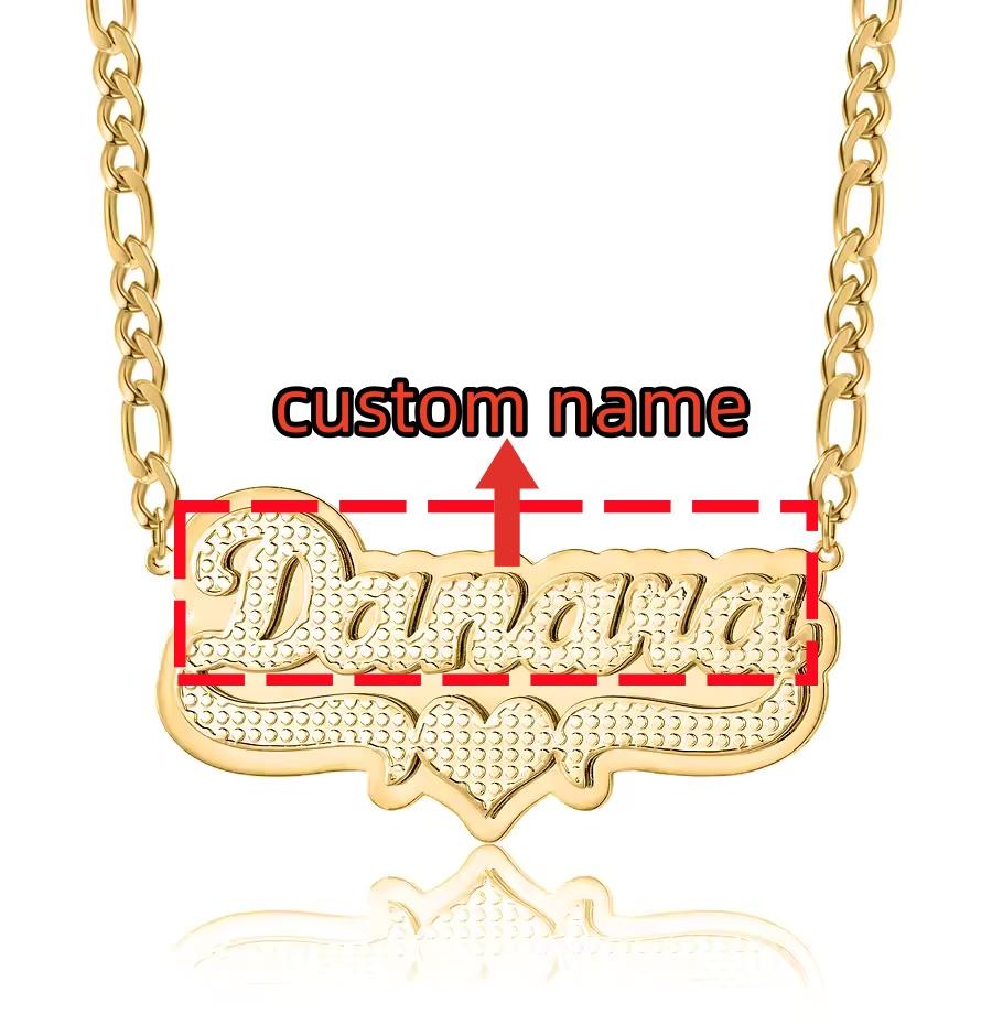 18K Gold Nameplate Necklace Personalized Double Name Plate 3D Name Two Tone Necklace Custom Heart Name Necklace For Women