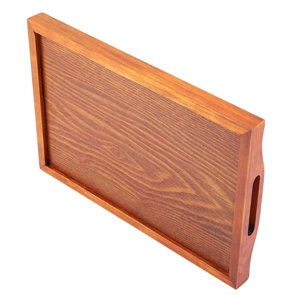 Portable Binaural Rectangle Shape   Wood Tea Coffee Food Serving Tray Plate (Light Color)