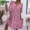 JPNTKY Women's Fashion Summer Spring Short Sleeve V-Neck Casual Dresses