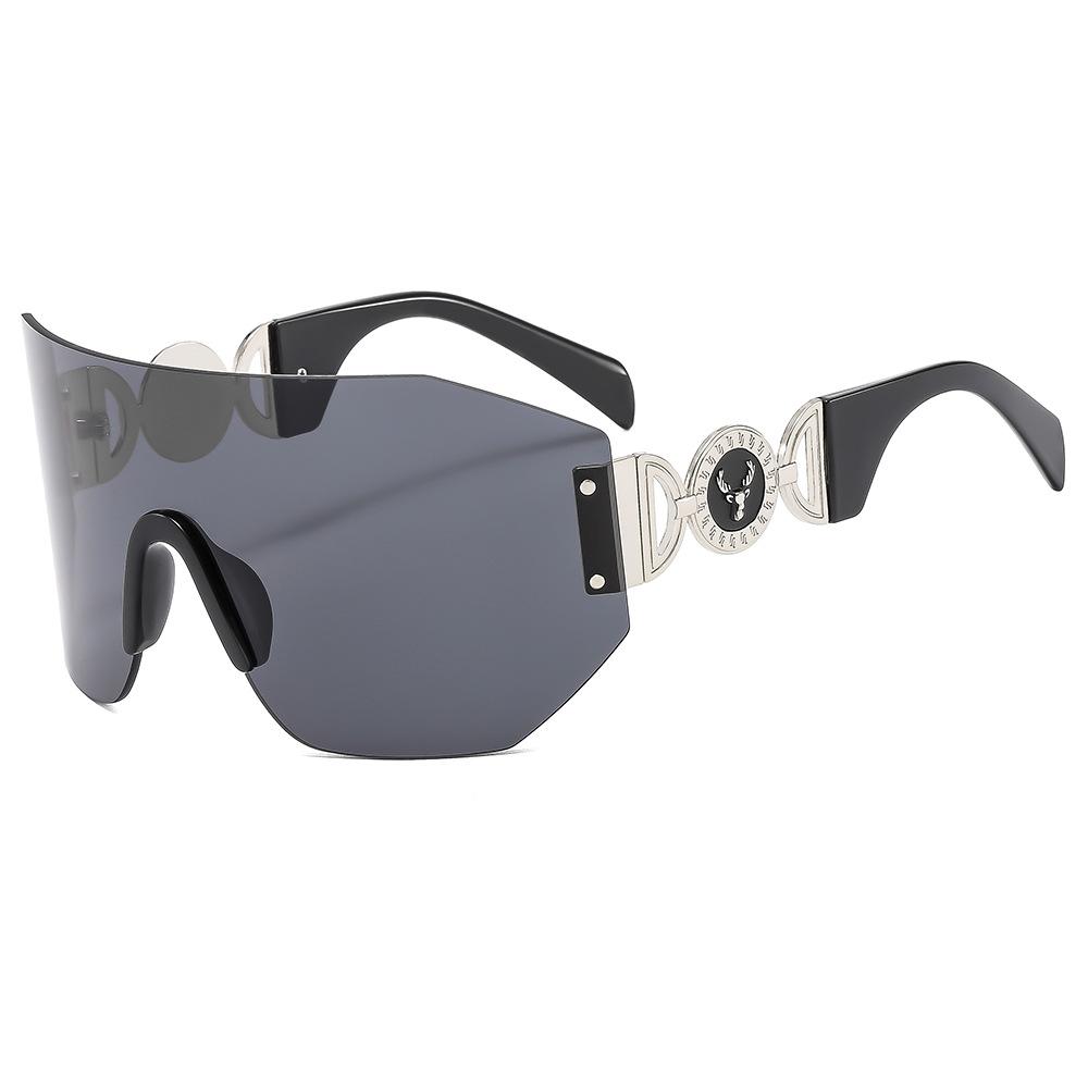 

New Y2k Trendy Cycling Sports Sunglasses With Stylish Hollow Temple Frameless One-piece Glasses 353 чёрный