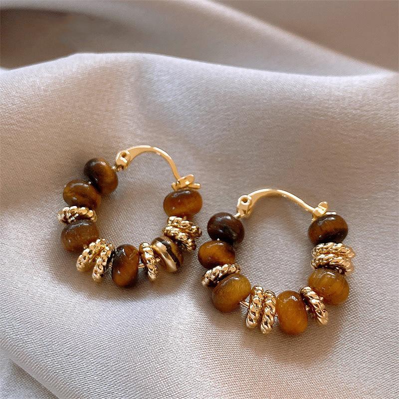 Mellerd Tiger's Eye Ear Cuffs: Luxury Vintage Spliced Circle Earrings