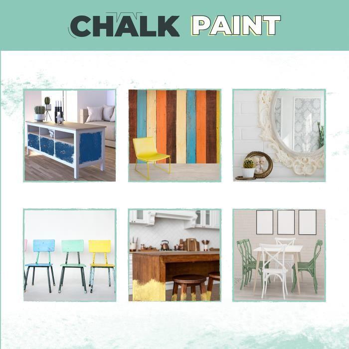 Peinture - Chalk Paint - NOIR PROFOND - 750ml - Effet Craie Naturelle - Brosse En Bois Incluse