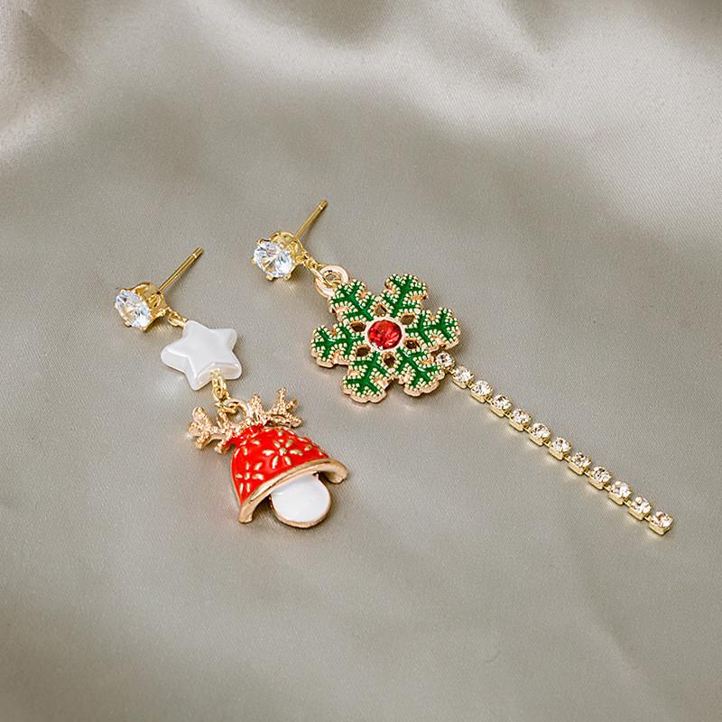 Christmas Cartoon Bell And Snowflake Earrings With Alloy For Holiday Party Accessory