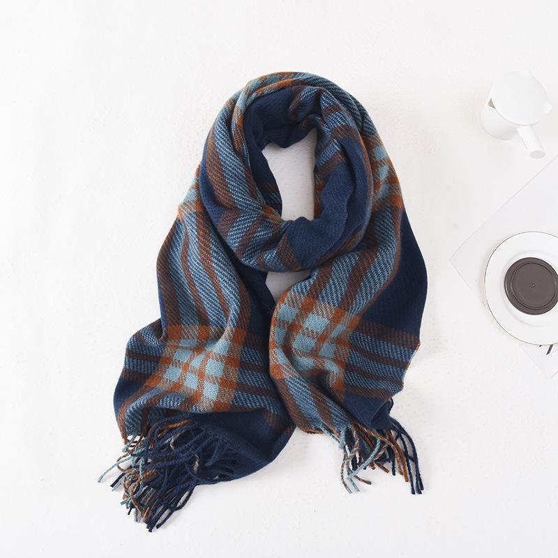 Korean Imitation Cashmere Tassel Plaid Couple Scarf Women's Autumn and Winter New Warm Student Shawl Neck Protector Scarf
