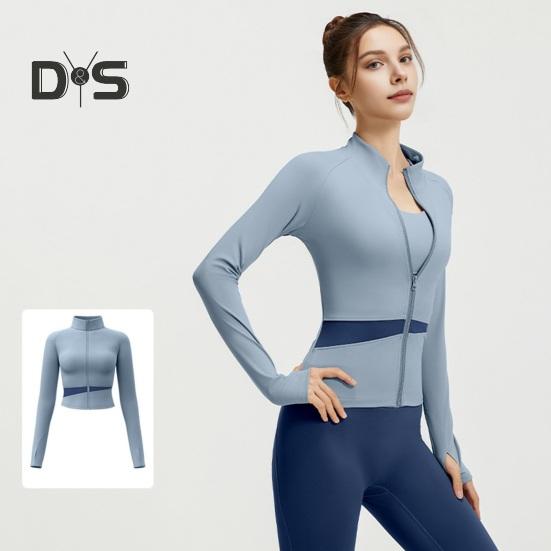 Women's Workout Jacket Full Zip Up Cropped Yoga Jacket Long Sleeve Slim Fit Athletic Top Running Track Sportwear for Fitness