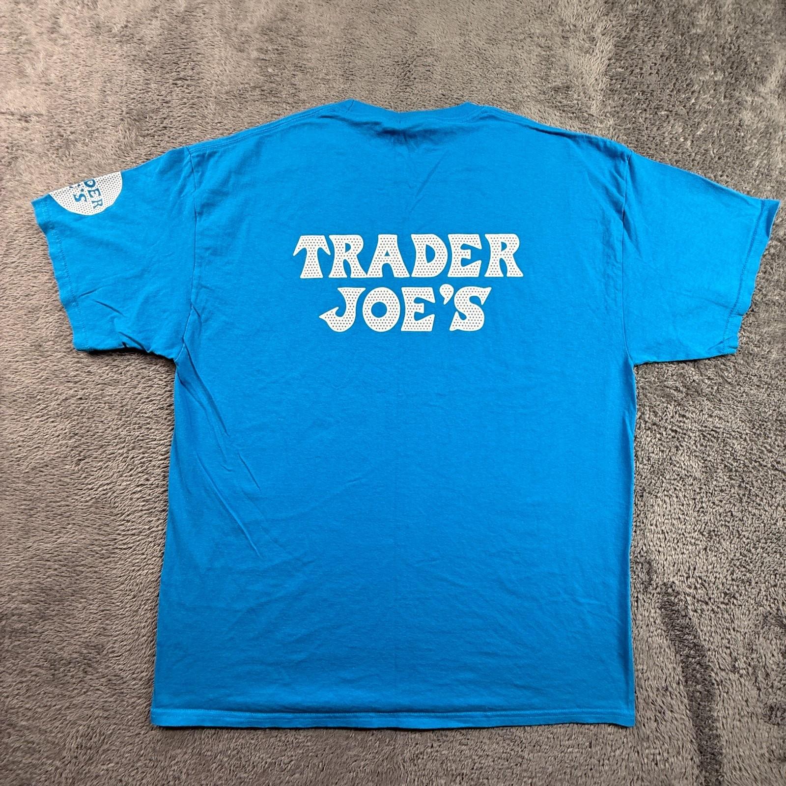 Trader Joe s Employee Work Shirt Blue Adult XL Short Sleeve Crew Neck Cotton Unisex T-Shirt L