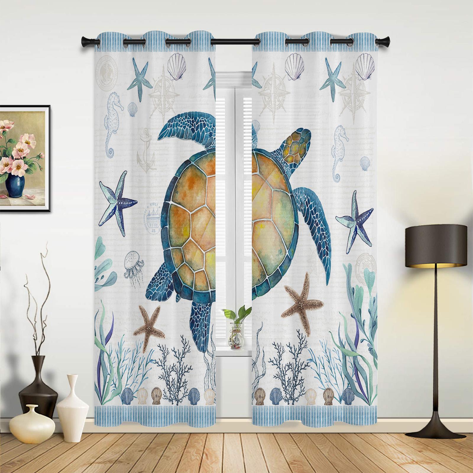 Спальня Кухня Шторы Морская Черепаха Синяя Морская Звезда Ракушка Оконные Шторы Шторы — фото 3