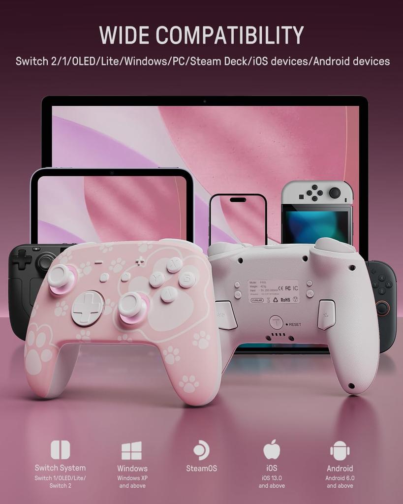 Switch 2 Wireless LED Pro Controller Bluetooth Turbo Ergonomisch Geeignet für OLED und Japanische Bedienungsanleitung "Aufleuchtmuster" Controller, Licht,