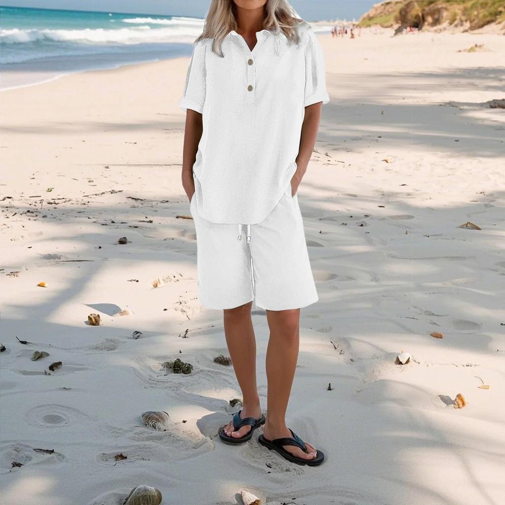 Women's Casual Pants Set Fashion Women's Shirt Soild Two Piece Set