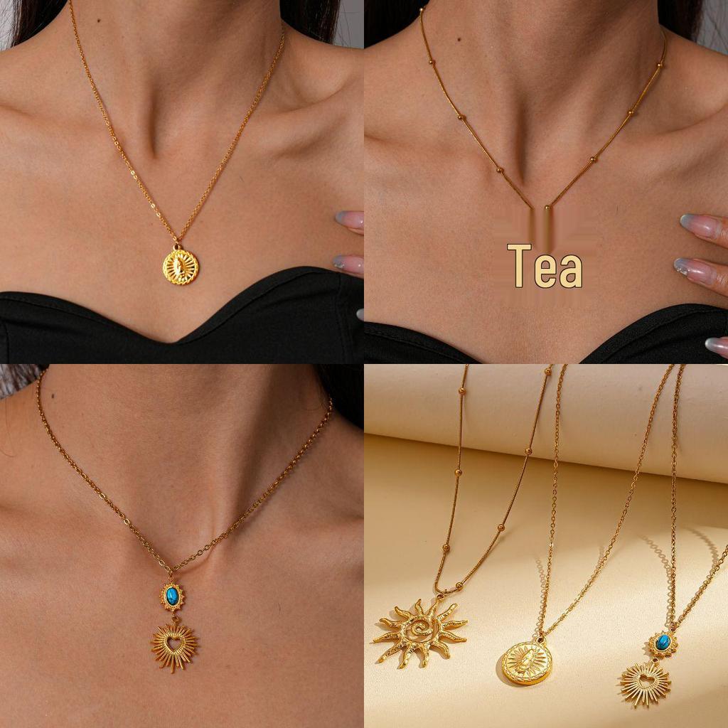 European-American Luxury Stainless Steel Sunflower Heart Necklace - Fashionable Titanium Choker for a Sophisticated Look