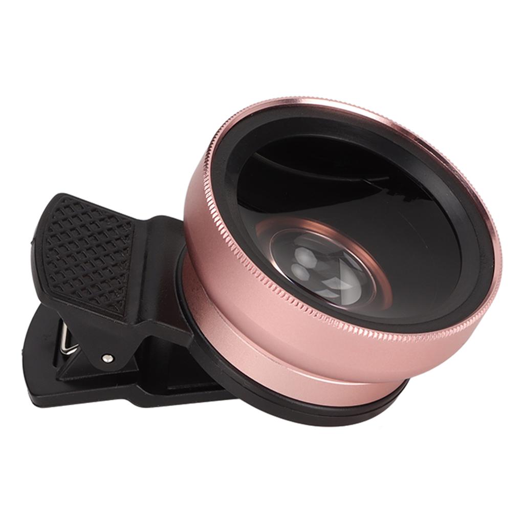 Phone Lens 2 In 1 HD Professional Universal Clip 0.45X Wide Angle 12.5X Macro Lens for Cellphone Tablet Rose Gold