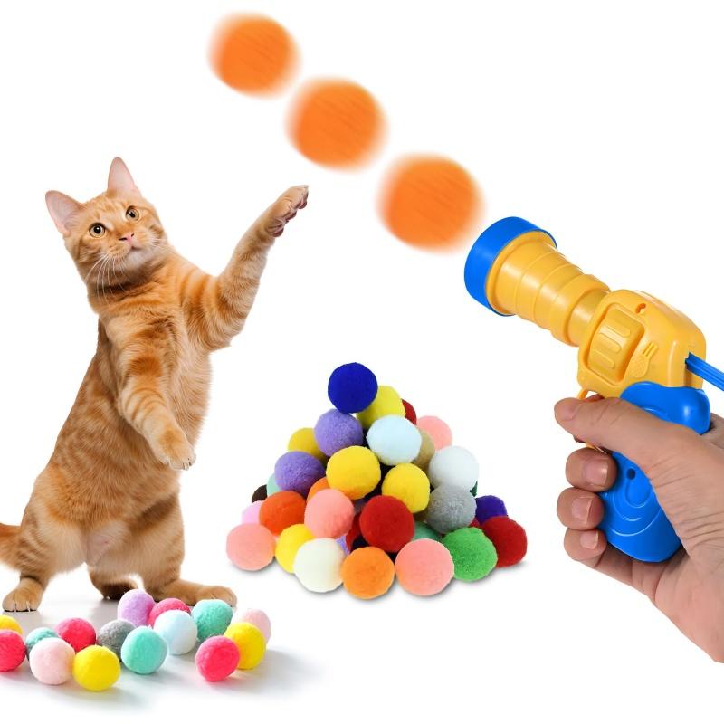 1 Set Cat Plush Toy Gun Plush Launcher Silent Interactive Tool Mini Shooting Gun Games Stretch Plush Ball Toys Pet Supplies
