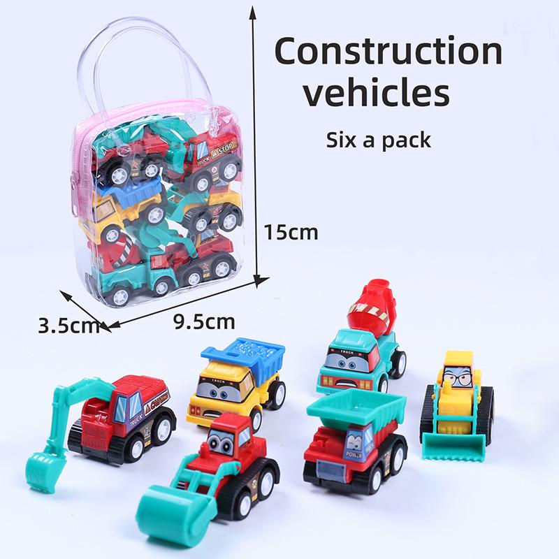 6pcs Pull Back Car Toys Set Fire Truck Taxi Simulation Vehicle Models for Boys Age 3+ Party Gifts