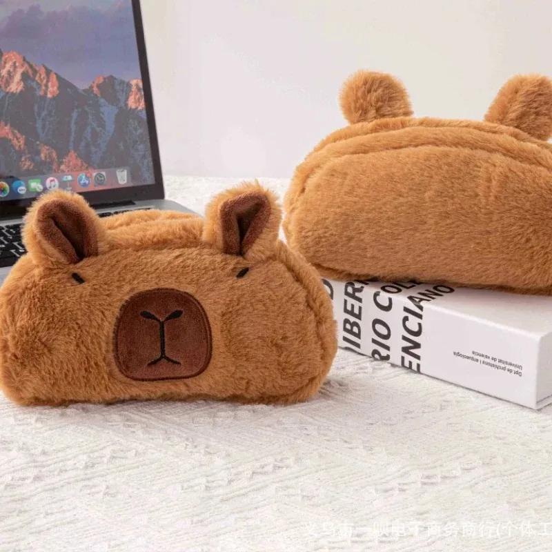 1PC Fluffy Capybara Plush Pencil Case Kawaii Cartoon Large Capacity Stationery Organizer Bag for Back To School Student
